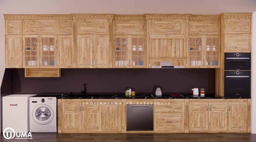 Sở hữu chiếc tủ bếp gỗ sồi nga này sẽ giúp không gian bếp trở nên thoáng, sáng và đẹp hơn