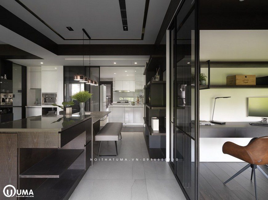 Đây là hình ảnh về không gian phòng bếp, được thiết kế cũng khá ngăn lắp và thoải mái