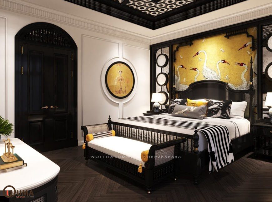 Mẫu phòng ngủ mang phong cách Đông Dương cho chung cư