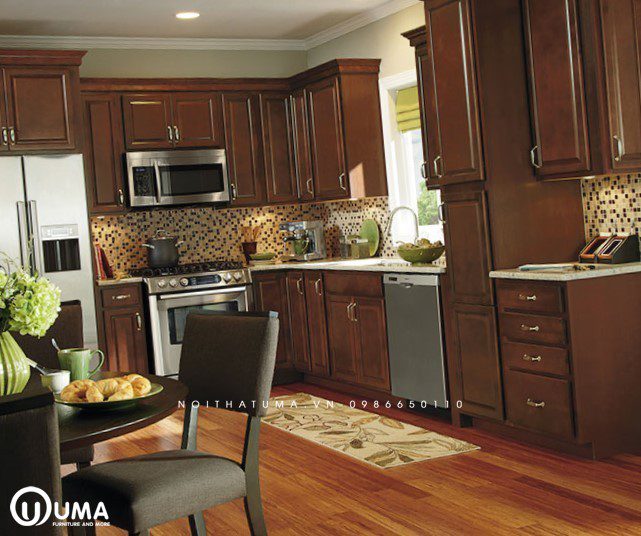 Tủ bếp gỗ dõ đỏ có bàn đảo UMA
