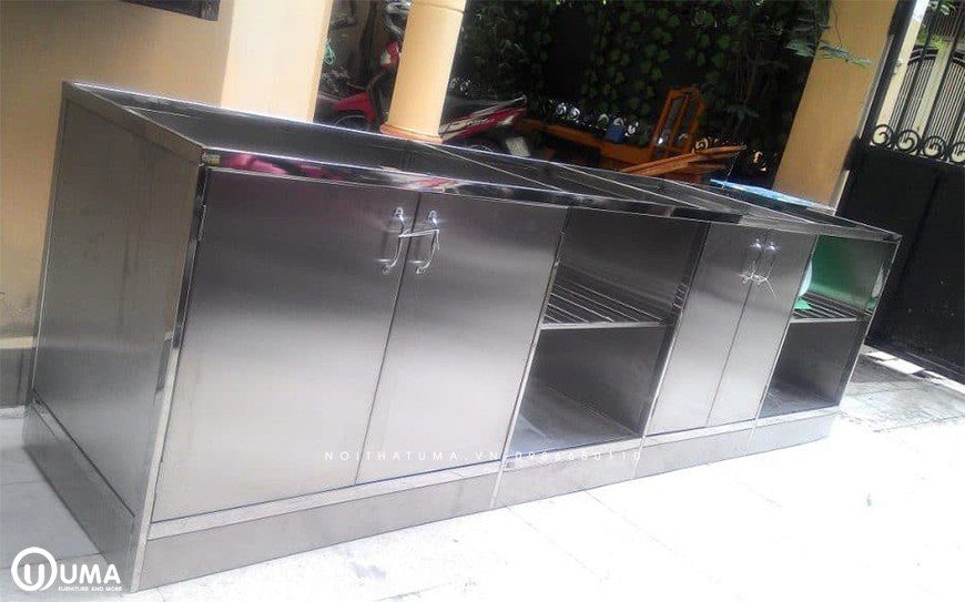 Mẫu tủ bếp thùng Inox chữ I tại Hà Đông