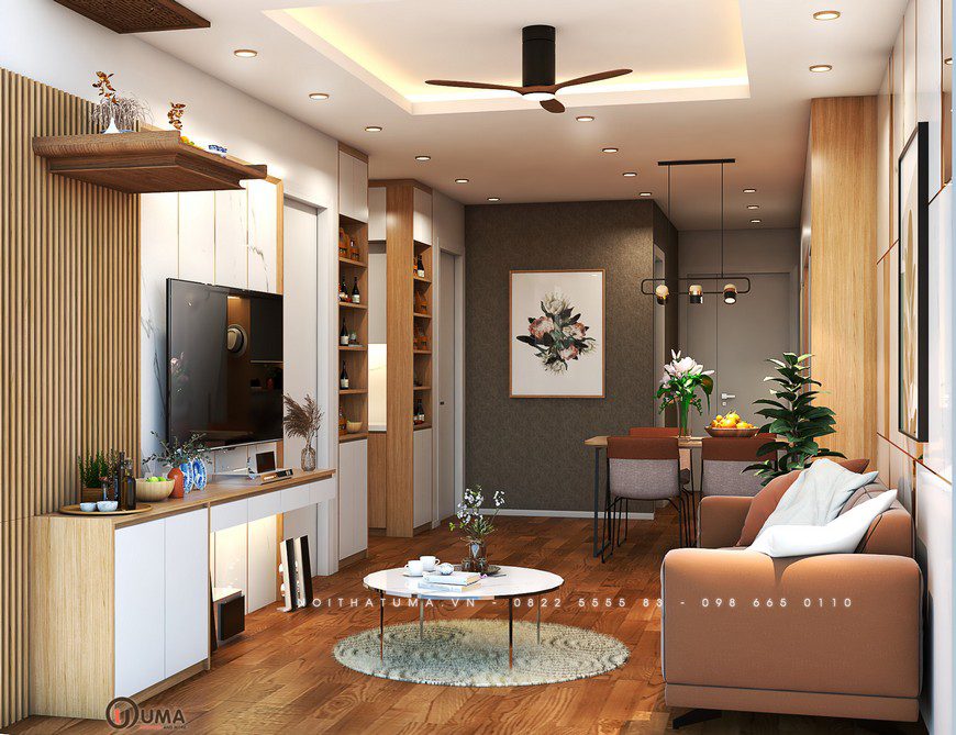Thiết kế nội thất chung cư Vinhome Smart City 2 phòng ngủ nhà anh Chung, Nội thất căn hộ mẫu Vinhomes Smart City 2 phòng ngủ, Thiết Kế Nội thất Chung cư
