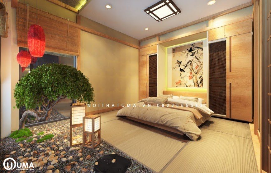 Sự hòa quyện không gian xanh trong phòng ngủ Nhật Bản