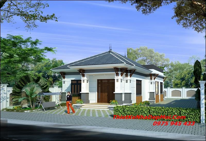 Mẫu thiết kế nhà vườn mái Nhật 1 tầng đẹp hiện đại  ACHI 13516